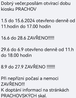 KIOSEK PRACHOV - otevírací doba